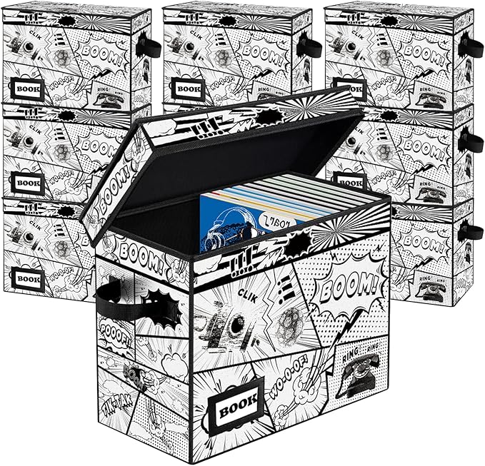 10 Pack Collection Comic Book Storage Boxes, Protector Organizer 15.8" X 7.8" X 11.8" Collapsible Short Box Holds 160-180 Comic Book Heavy Duty Bin Container Holder Shelf