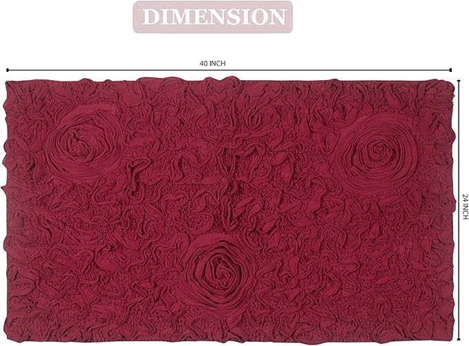 Home Weavers Bell Flower Collection 100% Cotton Tufted Bath Rugs, Extra Soft and Absorbent Bath Rugs, Non-Slip Bath Mats, Machine Washable, Bath Mats for Bathroom Floor and Tub, 24"x40" Rectangle, Red