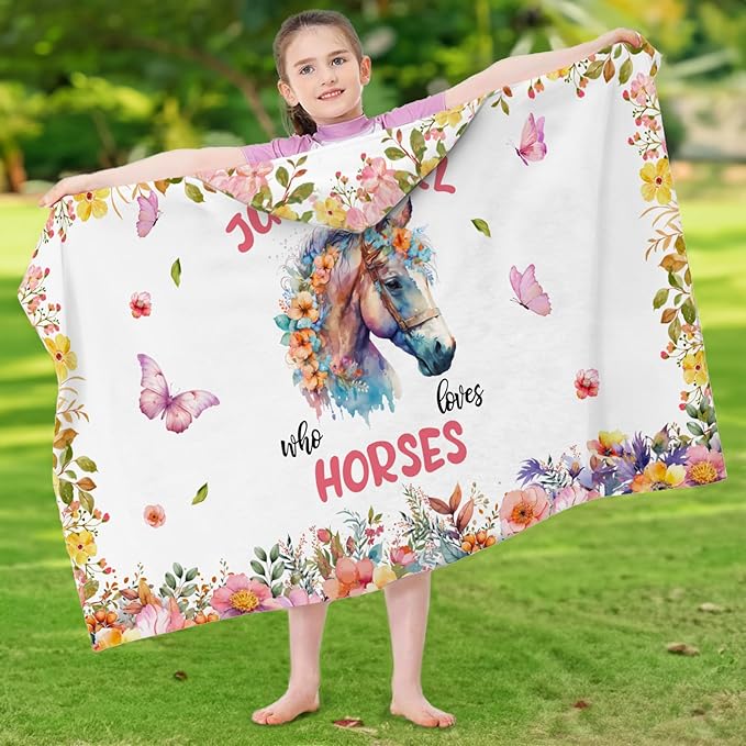 Horse Hooded Bath Towels for Girls,Soft Cotton Swimming Shower Beach Blanket (Horse)