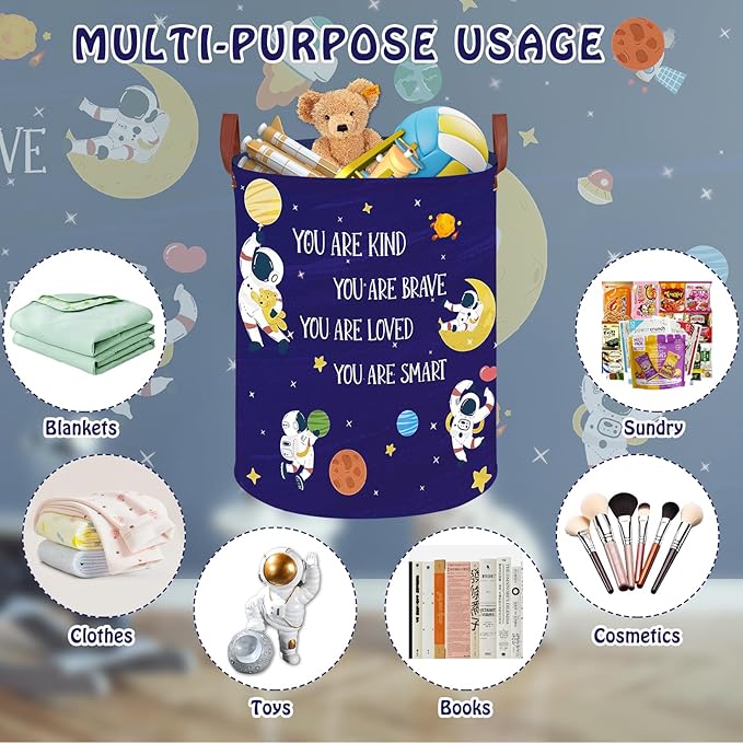 Space Decor for Boys Room Basket -Astronaut Decor Baby Hamper,Planets Stars Kids Toy Basket Storage Bin, Outer Space Blue Laundry Hamper (Space-Astronaut)