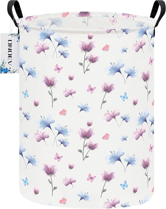 Round waterproof laundry basket,laundry Hampers with handle,gift basket,suitable for children's room and toy storage (Watermark flower)
