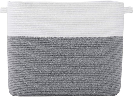 22"x14"x18" Mega Size Rectangular Extra Large Storage Basket, Rectangular Cotton Rope Storage Baskets, Woven Laundry Hamper, Cloth Storage Bin, for Clothes Blanket in Living Room, Grey Basket