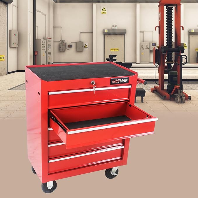 5 Drawers Rolling Tool Chest Cart ,24.2*12.9*29.9"Tool Storage Cabinet With 4 Wheels.Portable Tool Cabinet Trolley With Locking System and Drawer Liners.Tool Storage Cart for Garage,Workshop