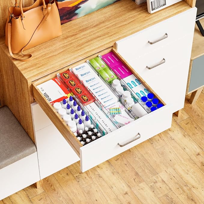 Yieach 5 Pack 3.2 Inch Shallow Acrylic Drawer Divider for Clothes -Expandable from 12.3-17''-Adjustable Dresser Drawer Divider for Baby Clothing,Underwear,Clear in Drawer Separators for Kitchen,Office