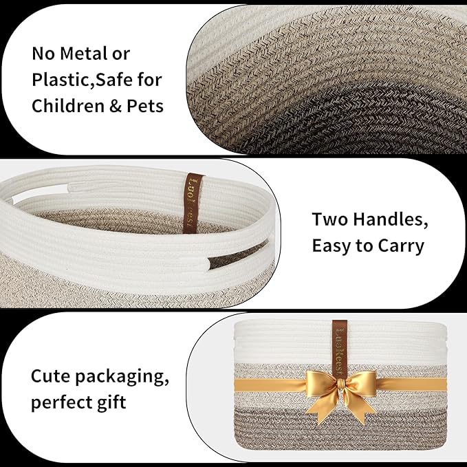 Storage Basket Woven Baskets for Organizing | Woven Rope Basket Bins Cube Shelf Closet Storage Baskets | 15×10×9” Cute Baby Basket for Nursery | 3 Pack (Gradient Yellow)