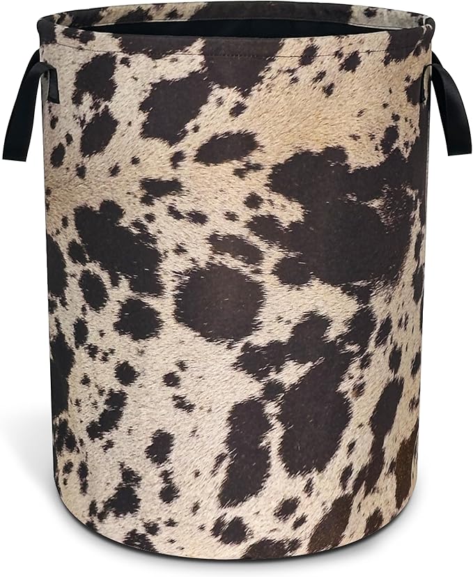 Cow Brown Skin Print Laundry Basket Animals Oxford Cloth Laundry Hamper With Handle Foldable Portable Clothes Storage Basket 18.9 X 16.5 Inch Storage Bag For Laundry Room/Bathroom/Bedroom/Dormitories