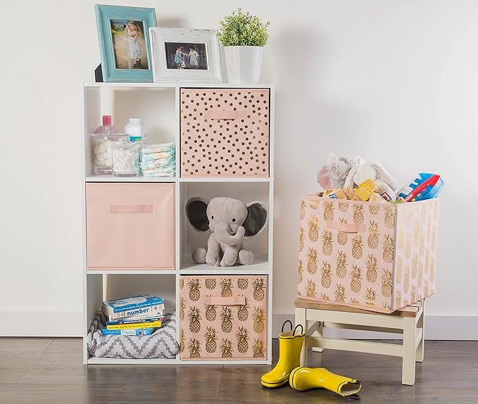 DII Non Woven Polyester Storage Bin, Polka Dot, Pink & Gold, Small Set of 4