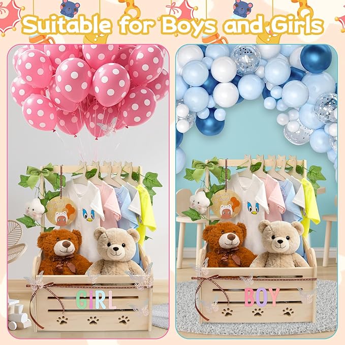 Wooden Baby Shower Crate Closet, Cute Cat Baby Shower Closet Basket with Handle, Gender Reveal Storage Box for Pregnancy New Parent, Personalized Baby Gifts Basket