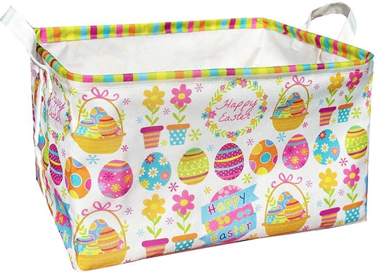 Easter Storage Basket, Egg Pattern Basket for Gifts Cute Foldable Waterproof Collapsible Organizer with Handles for Home Closets Shelf Offices,Bedrooms,Dorm Toy Storage