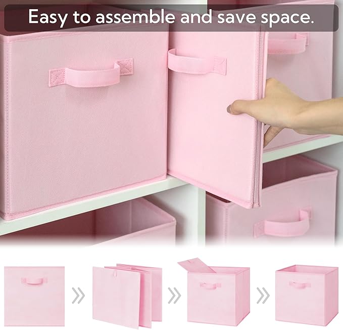 GRANNY SAYS Cube Storage Bins - 13x13 Cubby Organizer with Handle, Collapsible Storage Baskets for Shelves, Pink, 8-Pack