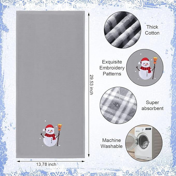 3 Pcs Winter Hand Towels for Bathroom Snowflake Snowman Embroidered Bathroom Towels Farmhouse Decorative 13.78 x 29.53 Inch Absorbent Soft Cotton for Kitchen Dish Fast Drying Decor