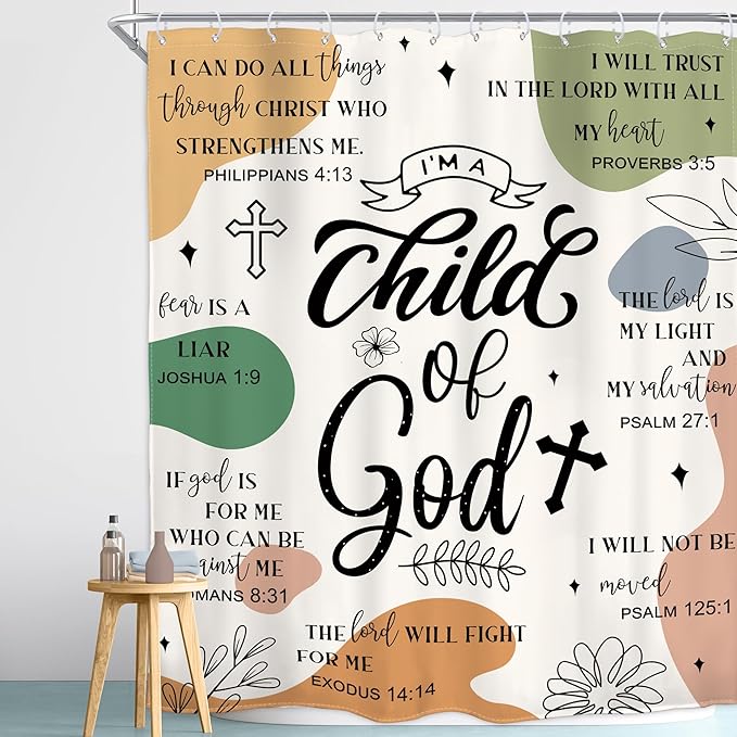 Homewelle Christian Bible Verse Shower Curtain Kids Teens Abstract Boho Mid Century Inspirational Quotes Minimalist Geometric Scripture 60Wx72H Inch Waterproof Polyester Fabric Bathroom Bathtub