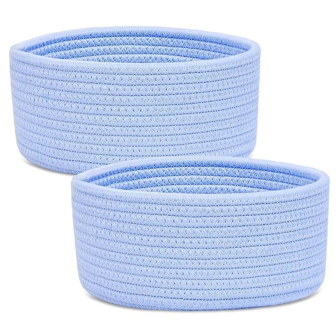 ABenkle 2 Pack Small Baskets, Cotton Rope Woven Basket, Cute Mini Tiny Storage Baskets, Decorative Boho Basket for Nursery Living Room Bedroom Shelf, Empty Gift Basket