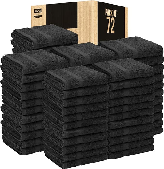 Utopia Towels Black Salon Towels, Pack of 72 (Not Bleach Proof, 16 x 27 Inches) Highly Absorbent Towels for Hand, Gym, Beauty, Spa, and Home Hair Care