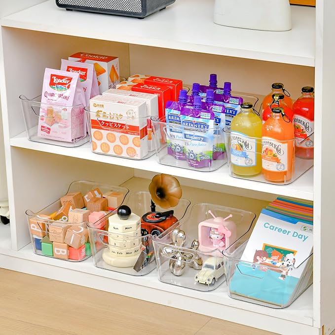 12 Pack Clear Plastic Storage Bins, Pantry Organizers and Storage, Clear Pantry Organizer Bins, Plastic Containers with Handle for Kitchen,Freezer,Cabinet,Closet,Bathroom Under Sink Storage