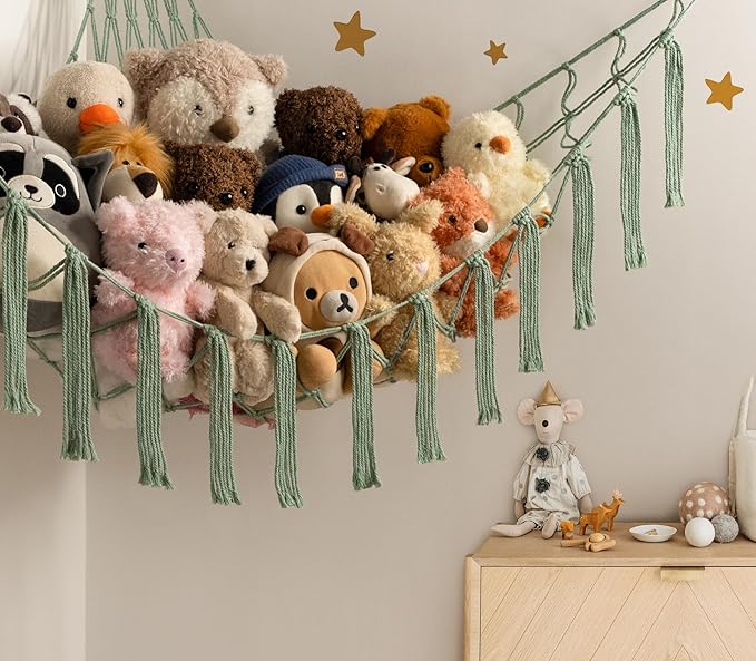 Stuffed Animal Storage Hammock or Net - Large Toy Hammock Net for Stuffed Animals Corner - Hanging Stuff Animal Organizer Holder Ideas for Plush - Baby Nursery Wall Bedroom Room Decor