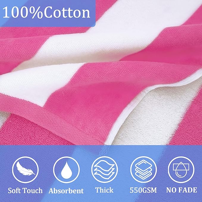 Hooded Bath Towel Wrap for Teens/Big Kids (6-12 Years,68"X34") | Soft Fluffy Quick Dry Absorbent 100%Cotton Thick Towel | Versatile Beach, Pool, Swim & Bath Cover-Up | Hot Pink Wide Stripe