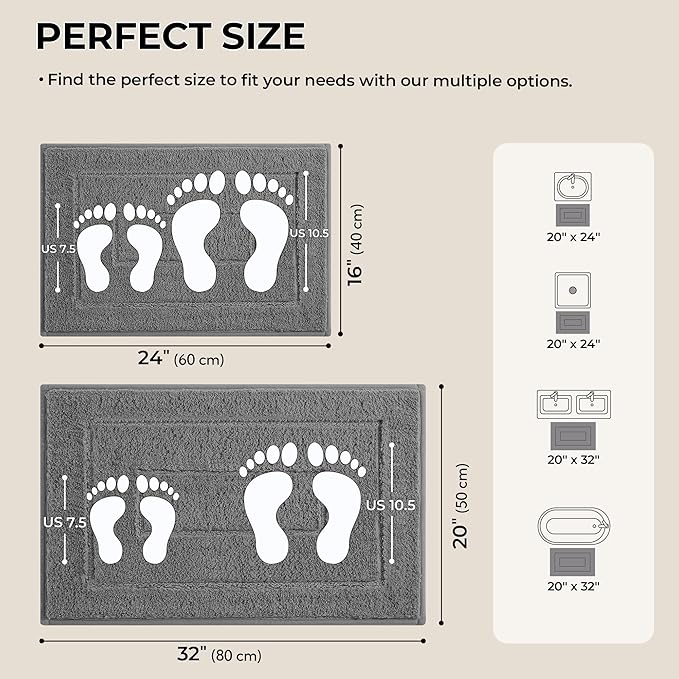 GRANNY SAYS Bathroom Rugs Sets 2 Piece, Super Soft Absorbent Microfiber Bath Mats for Bathroom Non Slip Washable, Bath Rugs Set for Shower Tub Toilet Decor (Deep Grey, 16" x 24" + 20" x 32")