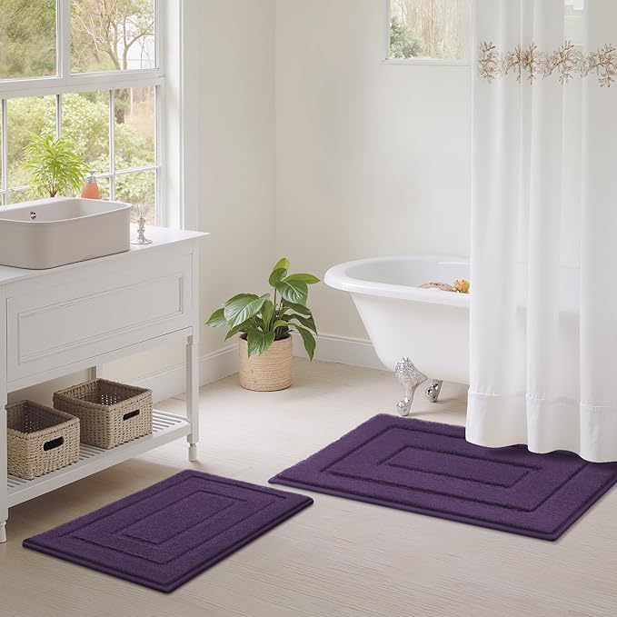 GRANNY SAYS Bathroom Rugs Sets 2 Piece,Soft Bath Mats for Bathroom, Bath Rugs Non Slip Washable, Absorbent Bath Rug for Tub,Shower and Toilet, Bath Mat Set (Purple, 20" x 32" + 16" x 24")