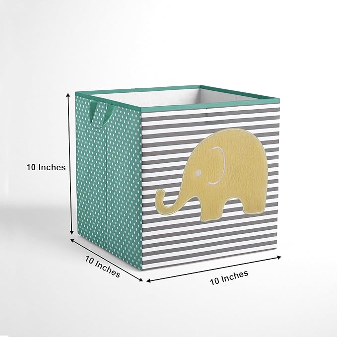 Bacati - Small Storage Tote Elephants Mint/Yellow/Grey 10 x 10 x 10 inches