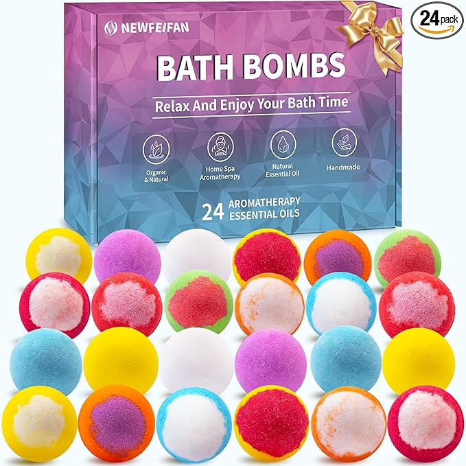 Bath Bombs Birthday Gifts for Women & Men, 24-Pack Easter Basket Stuffers for Teens, Aromatherapy Bubble Bath, Handmade Natural & Organic, Spa Relaxing Gifts for Wife Girlfriend Coworkers