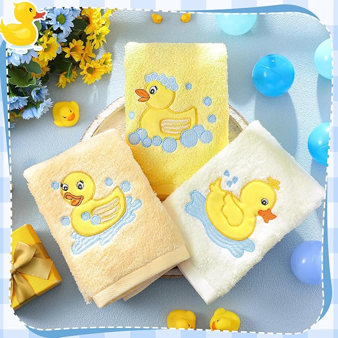 3 Pack Rubber Ducky Coastal Hand Towels for Bathroom 100% Cotton Embroidered Bathroom Towels 13.78 x 29.53 Inch Beach Hand Towels Soft Absorbent Cotton Towel (Yellow, Duck)