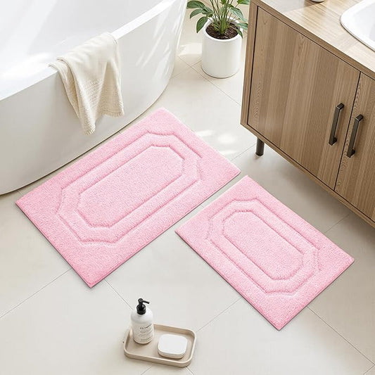 HOMEIDEAS Pink Bathroom Rugs, 2 Piece Extra Soft and Absorbent Microfiber Plush Bath Mat with Non Slip Backing(Light Pink)