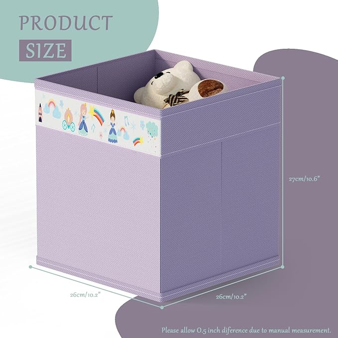 homyfort 11x11 Inch Storage Cube Bins, Fabric Cube Storage Organizer Baskets Box with Handles for Organizing Clothes, Toys, in Pantry, Closet Shelf, Nursery, Kids Room (Purple)