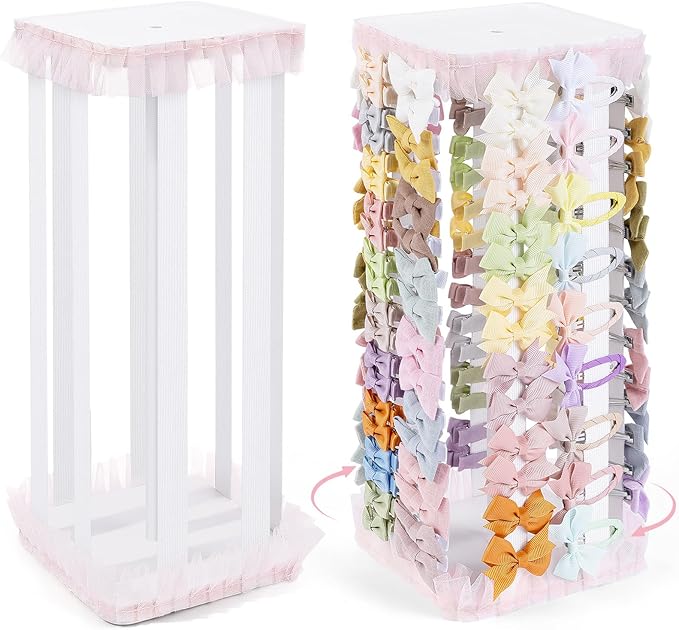 POVETIRE Bow Holder for Girls Hair Bows,White 360 Rotation Hair Bow Organizer, Hair Clips Stand Hair Accessories Rack Display Decors Baby Nursery Toddler Girls Room
