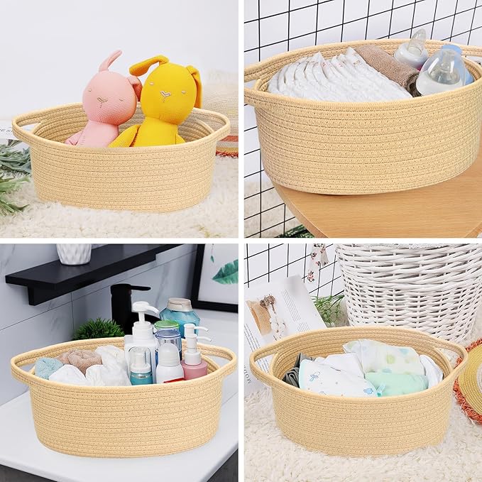 ABenkle Small Basket with Handles - Decorative Durable Rope Woven Storage Bin Shelf Storage Organizer Cube, Easter Baby Gift Basket, 12"x8"x5"