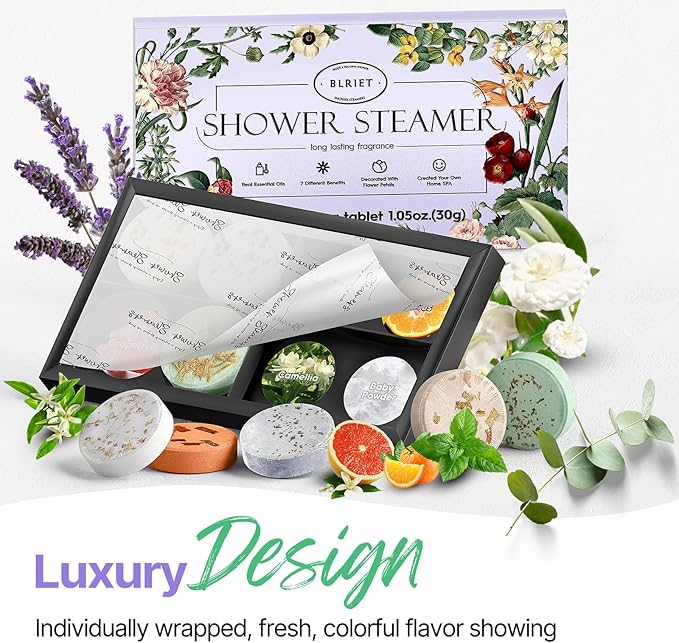 Shower Steamers Aromatherapy Blriet, Gifts for Women, Teen Girls, Wife, Her, Mom, Valentines Day Gifts Birthday Galentines Decoration Travel Essentials Self Care Home Spa Relaxation - 8 Pack