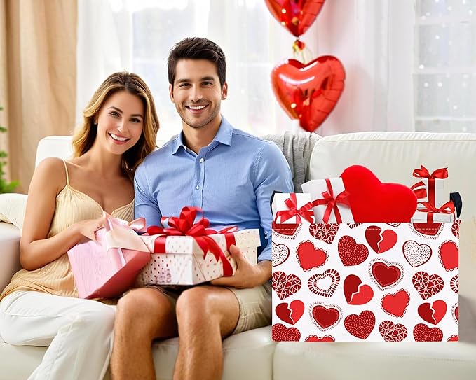 Large Valentine's Day Basket Heart Shaped Storage Bin for Gifts Collapsible Organizer Room Decor (Little Round Dot Love)