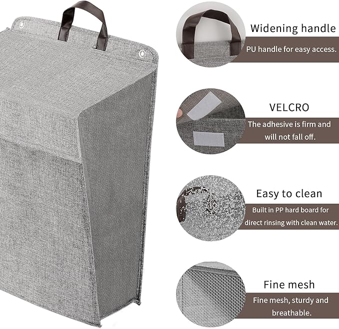 Wall Hanging Laundry Basket, Collapsible Laundry Hamper with Handle & Laundry Balls,Space-Saving Foldable Storage Dirty Washer Organizer Bin Multi-function Container Durable, Set of 2 (Grey)