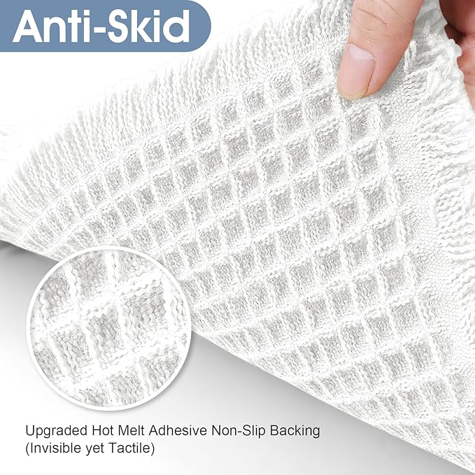 Accumtek Extra Large Waffle Bath Mat, 5'x2' White, Super Absorbent Non-Slip Quick Dry Bathroom Rugs with Tassels, Machine Washable Ultra Soft Boho Bath Rugs for Floor, Toilet Mats Boho Farmhouse Decor