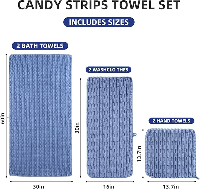 30X60 Inches Extra Large Bath Towels Sets of 6 for Bathroom Super Soft Quick Dry 2 Bath Towels 2 Hand Towels 2 Washcloth Towels Microfiber Shower (Light Blue, 6 Piece)