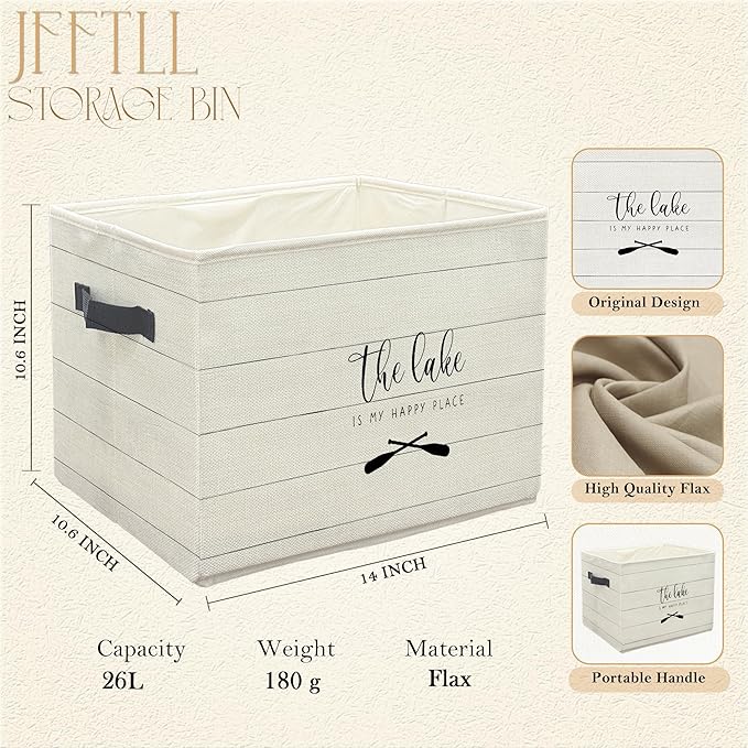 Lake Lovers Storage Bins with Handles, Lakes House Decor, the Lake Is My Happy Place Collapsible Laundry Basket Storage Box for Home Bedroom Bathroom Clothes Toys Books