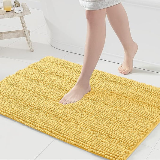 Grandaily Chenille Striped Bathroom Rugs 36x24, Extra Thick and Absorbent Bath Mats, Non-Slip Soft Plush Shaggy Shower Carpet, Machine Wash Dry, Bath Rug for Bathroom, (Large, Yellow)
