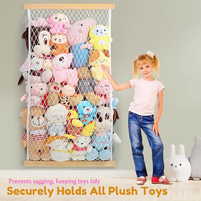 Stuffed Animal Storage Holder, Elastic Stuffed Animal Net,Door/Wall Mount Length Adjustable Hanging Stuffed Animal Organizer, Plushie Net for Nursery Play Room-Origin Boards Patent
