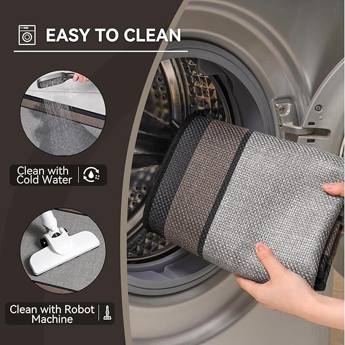 Half Circle Bath Mat, Thin Bathroom Rugs Fit Under Door Quick Dry Non Slip Washable Bathroom Mat with Rubber Backing, Absorbent Woven Half Round Shower Mat Rug,Gray Gray Brown