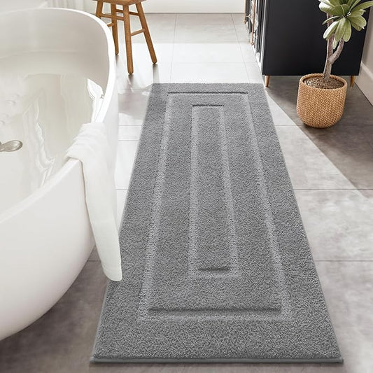 HOMORE Grey Bathroom Rug 24x54 Inch Soft Absorbent Bathroom Runner Rug, Washable Bath Runners Rugs Non Slip Long Bath Rug for Shower Tub