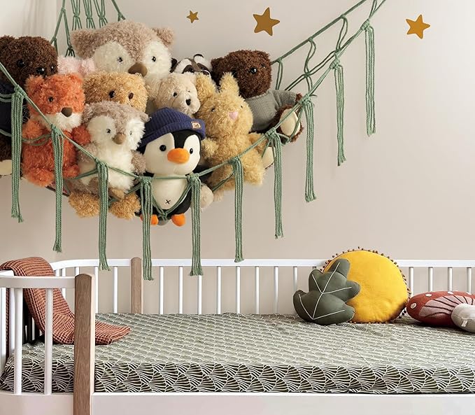 Stuffed Animal Hammock - Large Stuffed Animal Net Corner - Hanging Stuff Animal Storage Organizer For Plush Plushie Display Room Bedroom Boho Decor