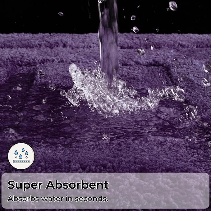 GRANNY SAYS Bathroom Rugs Sets 3 Piece, Soft Absorbent Microfiber Bath Mats for Bathroom Non Slip Washable, U-Shaped Toilet Bath Rugs for Tub Shower (Purple, 16" x 24" + 20" x 32" + 20" x 24")