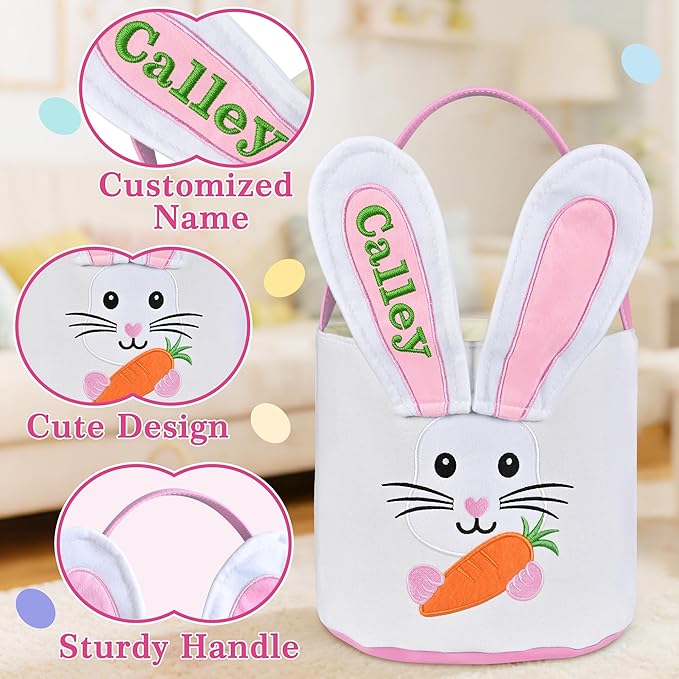 Easter Baskets for Kids - Touber Bunny Easter Basket | Gifts for Boys & Girls and Hunting Party Favor Supplies - Pink Ears