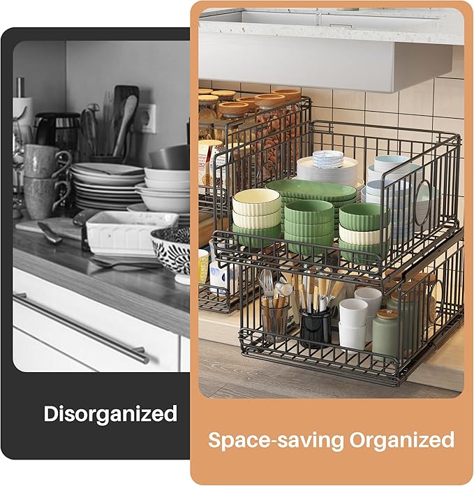Metal Drawer Organizer for Closet with Sliding Rail, Metal Bbasket Storage Drawers for Wardrobe, Stackable Wire Bins for Clothing and Accessories-Black-4-Pack