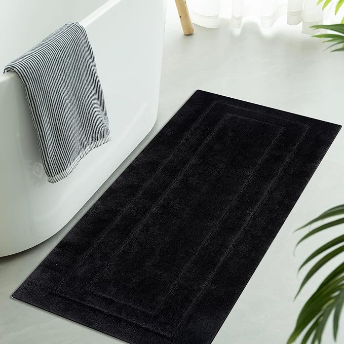 GRANNY SAYS Large Bathroom Rugs Non Slip Washable, 24" x 48", Water Absorbent Bath Mats for Bath, Thick Soft Shaggy Bath Rug, Microfiber Bath Floor Mat, Bathroom Decor, Black