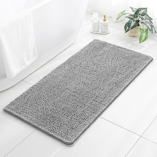 Gray Bathroom Rugs 26"x44" - Thick Plush Chenille Non-Slip Bath Mat - Absorbent, Washable, Soft Decor for Sink, Shower, Tub, Kitchen, Vanity, Home Accessories