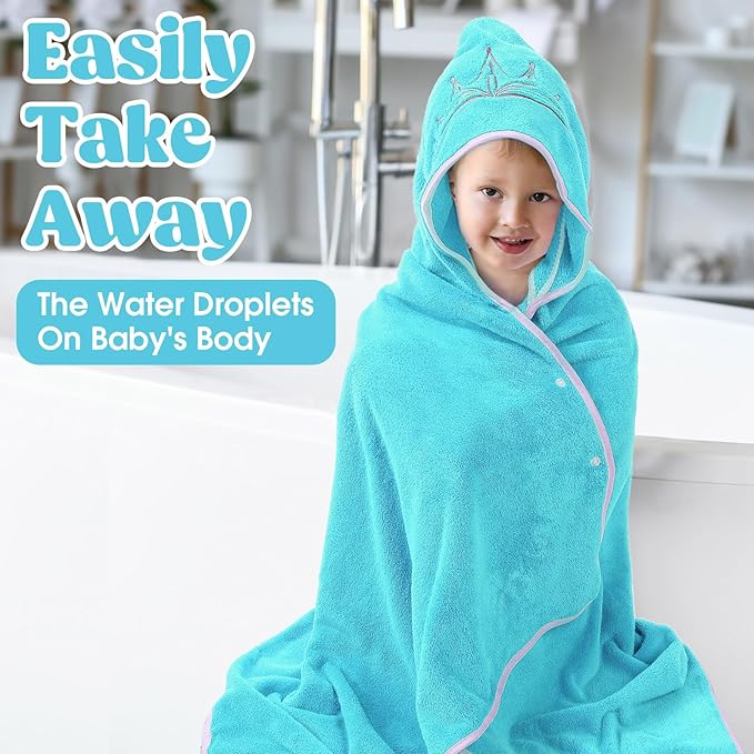 2 Pcs Princess Bath Towel for Baby Toddler Oversized Absorbent Soft Hooded Bath Beach Towel for Kids Girls up to 10 Years,Thick Cozy Full Coverage,Pink and Blue