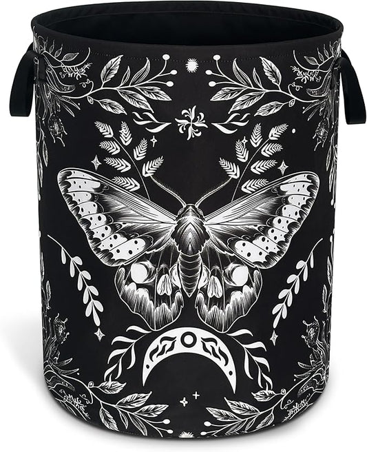 Moth Laundry Basket Oxford Cloth Funny Butterfly Laundry Hamper With Handle Foldable Portable Clothes Storage Basket 18.9 X 16.5 In Storage Bag For Laundry Room/Bathroom/Bedroom/Dormitories