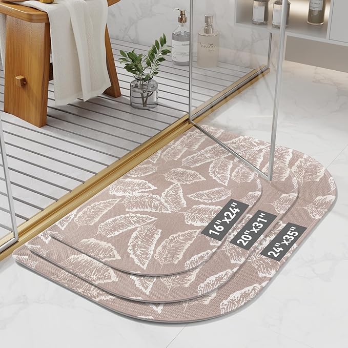 Half Circle Bath Mat, Thin Bathroom Rugs Fit Under Door Quick Dry Non Slip Washable Bathroom Mat with Rubber Backing, Absorbent Half Round Shower Rug