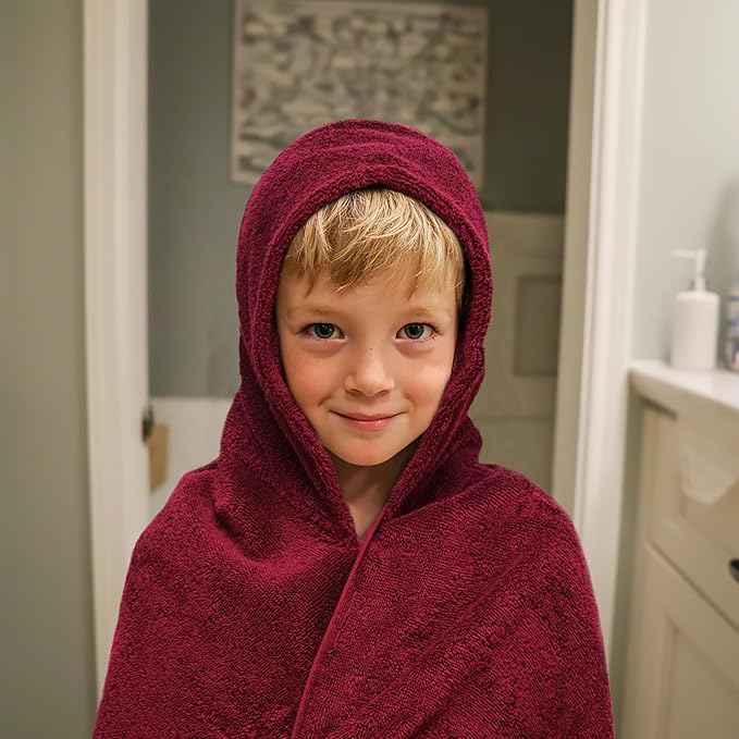 ORIGINAL KIDS Hooded Bath Towel Wrap - Ultra Soft 100% Cotton Terry Large Oversized Hooded Kids Towel - Toddler Big Kid Shower Pool Beach Towel - Absorbent Quick Dry Easy Care - 30 x 54 - Burgundy